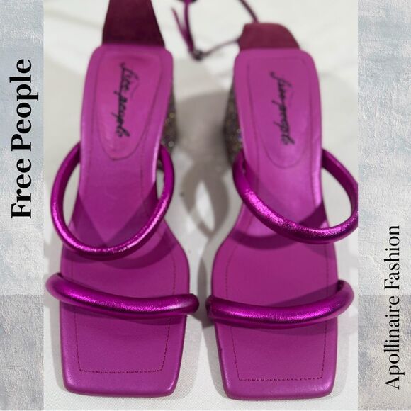 Free People Womens Pink Strappy Confetti Glitter Heels In Fuchsia Size 37.5 NWT - Picture 8 of 8